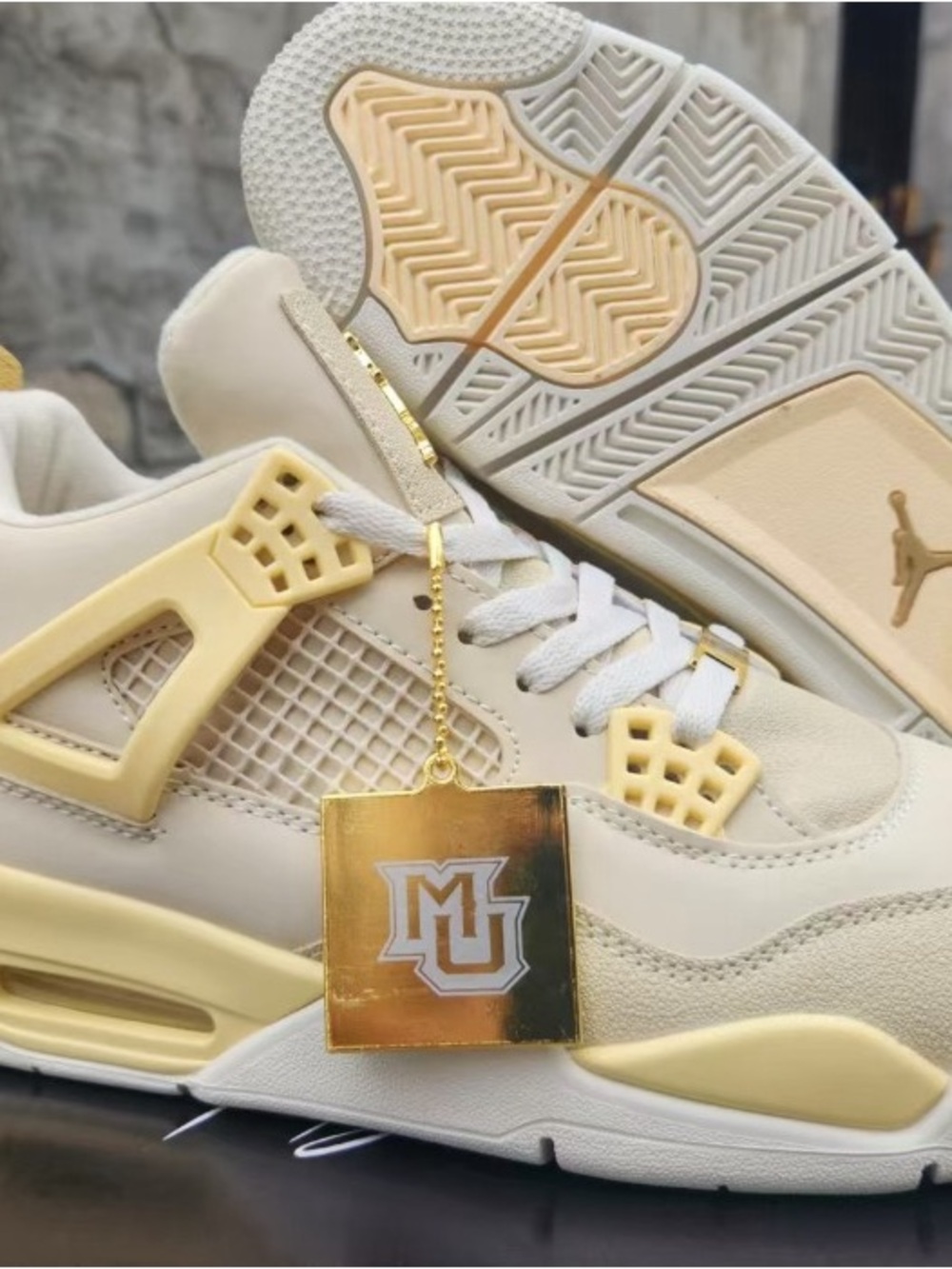 Jordan Men's Cream & Pale Yellow Retro Basketball Sneakers with Gold Tag